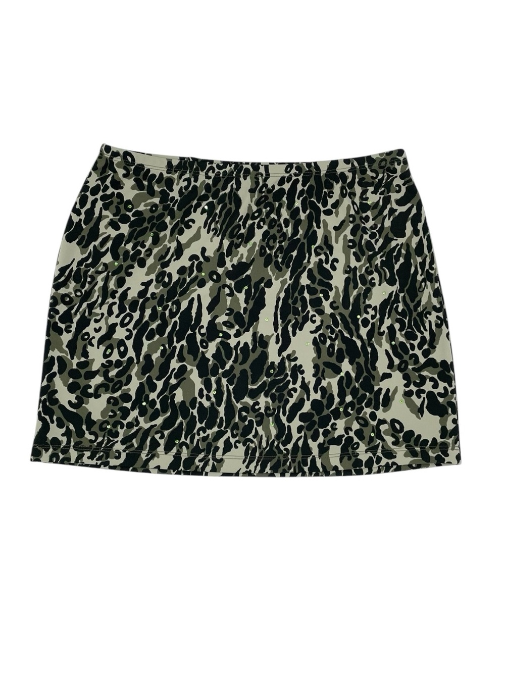 Vintage Y2K Express Mini Skirt Green Leopard Print Rhinestone Size Small Rave